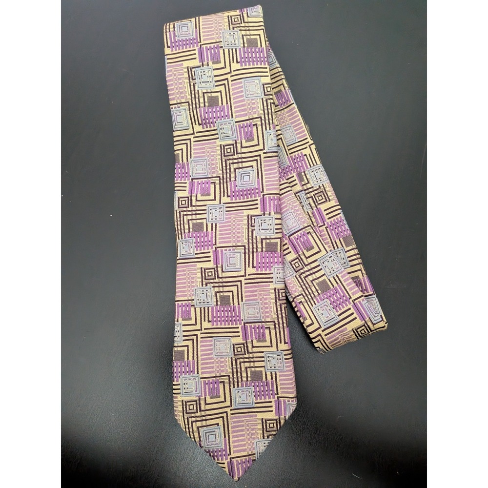 XMI Platinum‎ Tie Geometric Abstract Jacquard Necktie USA Handmade USA Silk 62"